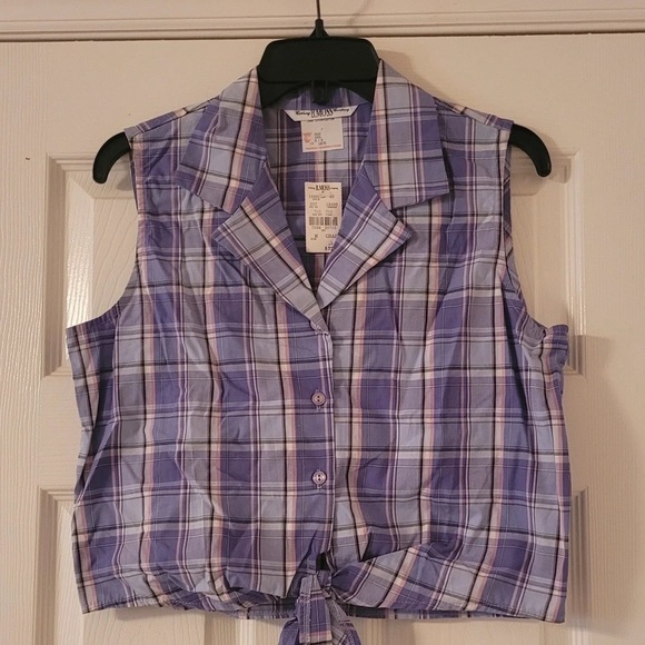 Tailor B. Moss Tops - Tailor B. Moss Lavender Plaid Tie-Front Sleeveless Top